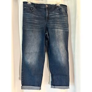 Terra & Sky Dark‎ Wash Denim Cropped Jeans Straight Stretch Leg Size 18W Petite